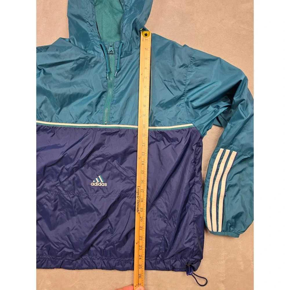 Vintage Adidas Windbreaker Jacket Mens M Blue Green Colorblock Anorak Pullover